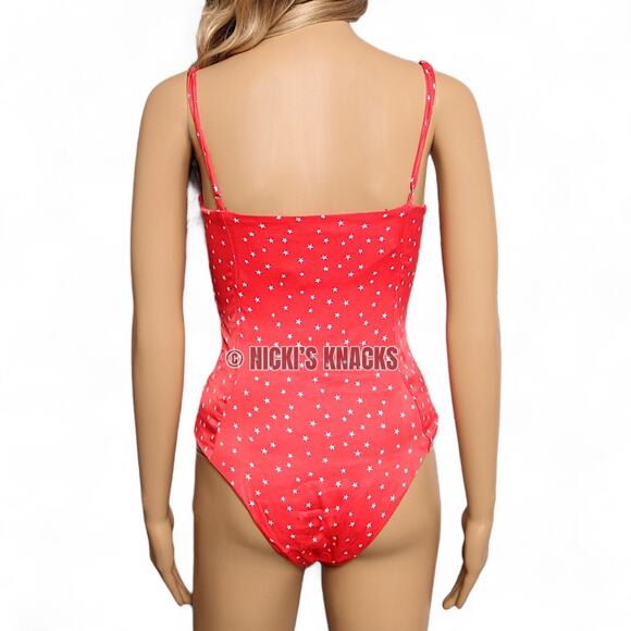 Zara Red Satin Star Bodysuit Y2K Lace Up Corset Tank Snap Bottom Top Size S - Picture 9 of 12